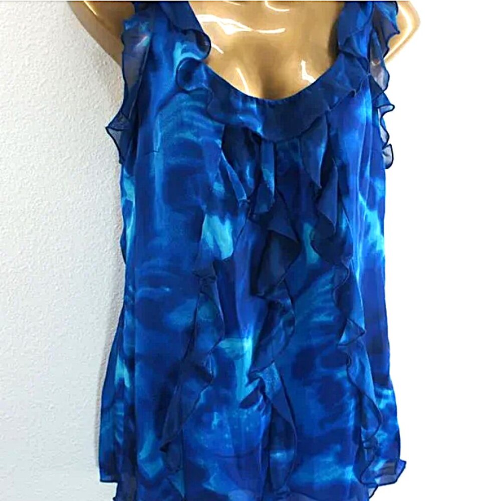 White house black market blue ruffle top size XS
